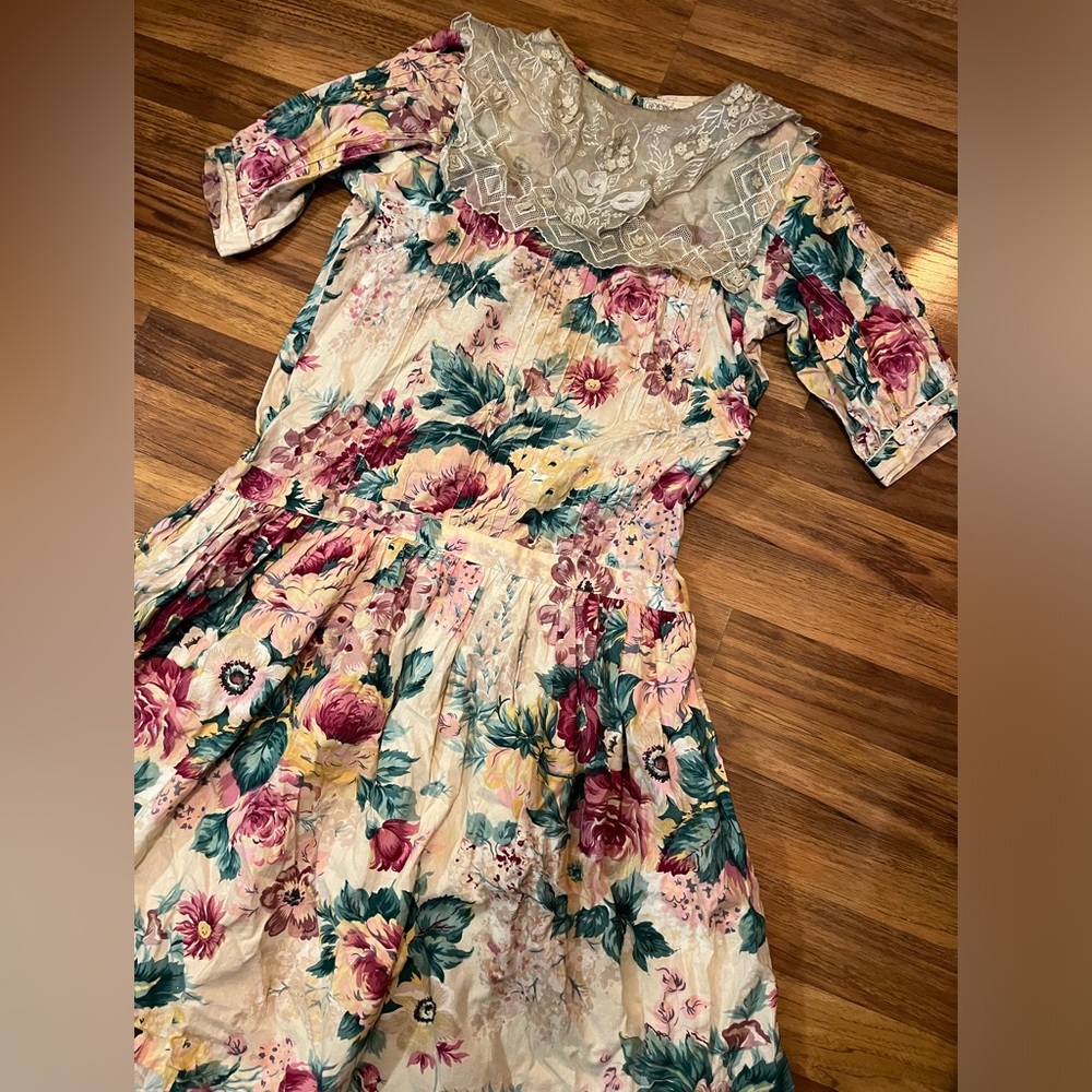 Vintage 70’s Floral Dress Vintage 70s Lace Dress Vintage Drop Waist Dress Cotton - Picture 9 of 15